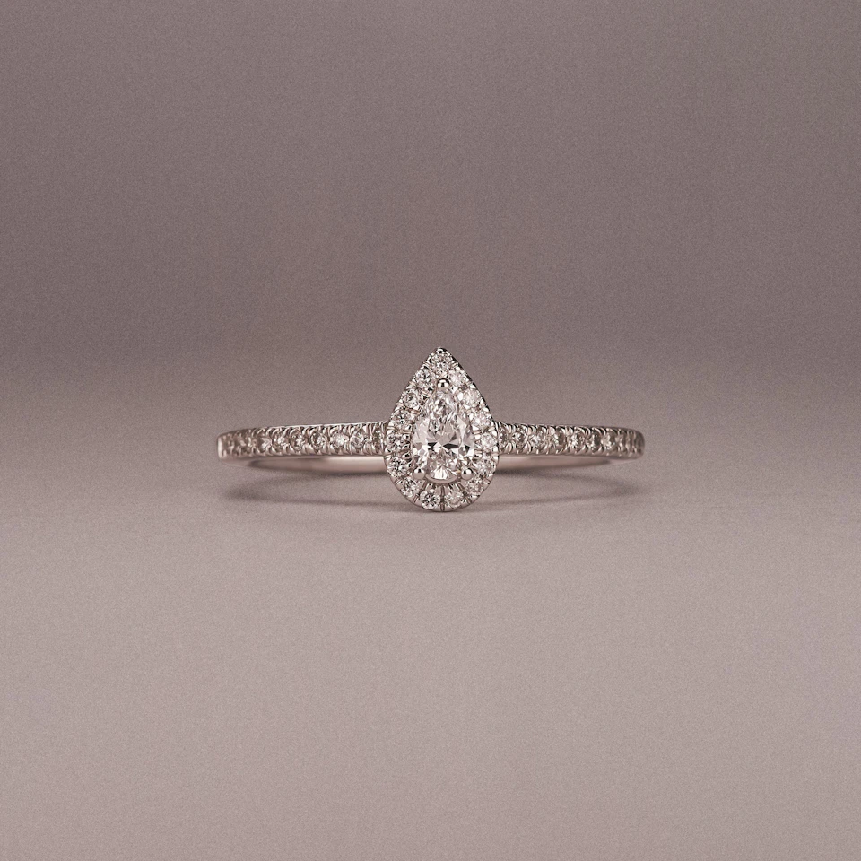 Lumia Pear Cut Lab Diamond Halo Ring 0.33ct F/VS in 925 Silver