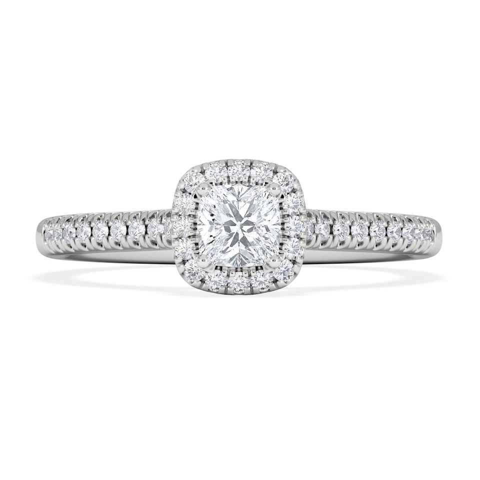 Lumia Cushion Cut Lab Diamond Halo Ring 0.50ct F/VS in 925 Silver