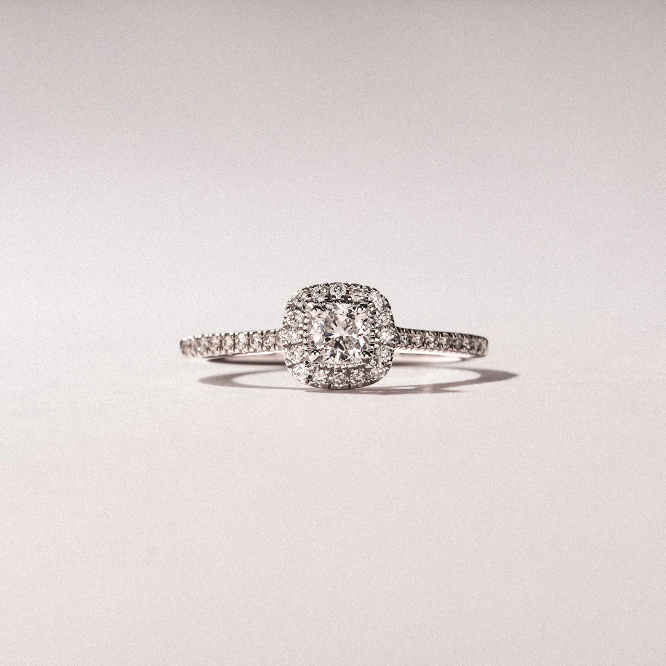 Lumia Cushion Cut Lab Diamond Halo Ring 0.50ct F/VS in 925 Silver