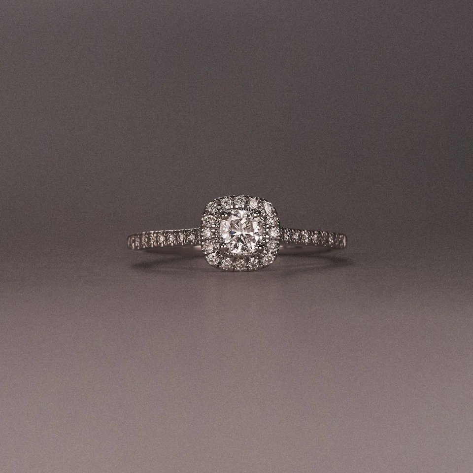 Lumia Cushion Cut Lab Diamond Halo Ring 0.50ct F/VS in 925 Silver