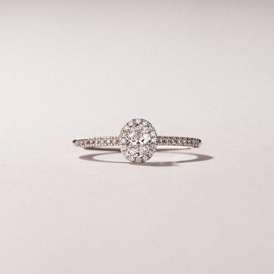 Lumia Oval Cut Lab Diamond Halo Ring 0.50ct F/VS in 925 Silver