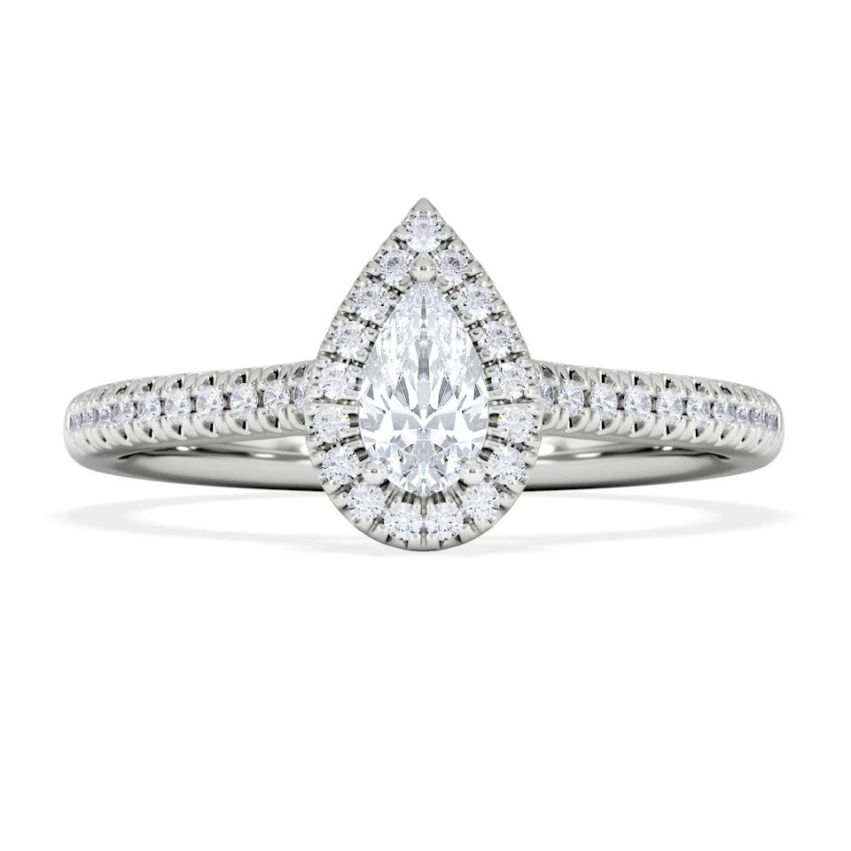 Lumia Pear Cut Lab Diamond Halo Ring 0.50ct F/VS in 925 Silver