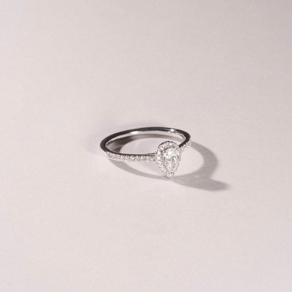 Lumia Pear Cut Lab Diamond Halo Ring 0.50ct F/VS in 925 Silver
