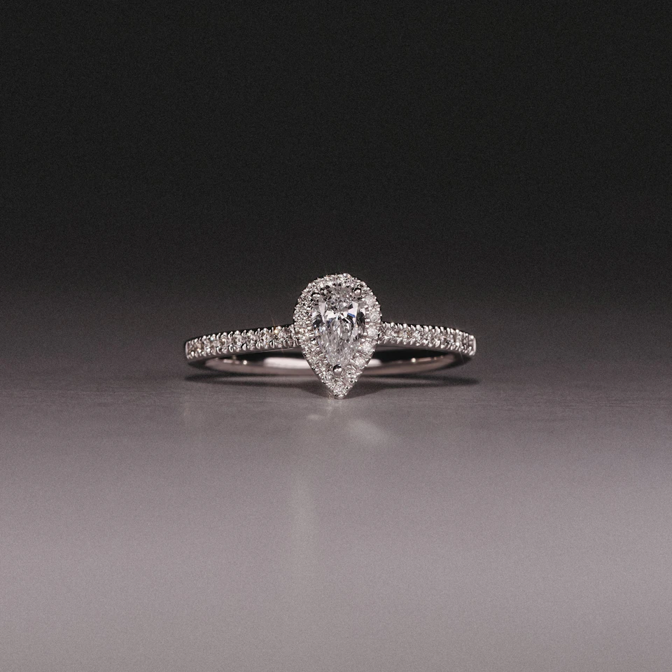 Lumia Pear Cut Lab Diamond Halo Ring 0.50ct F/VS in 925 Silver