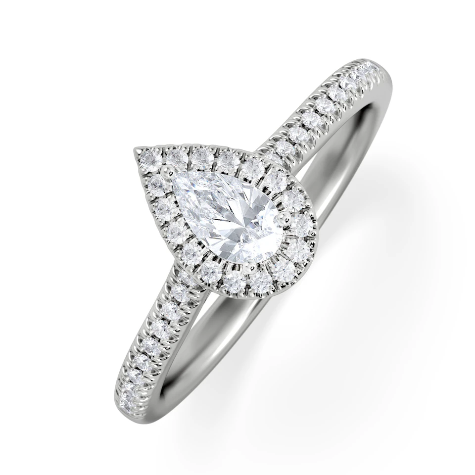 Lumia Pear Cut Lab Diamond Halo Ring 0.50ct F/VS in 925 Silver