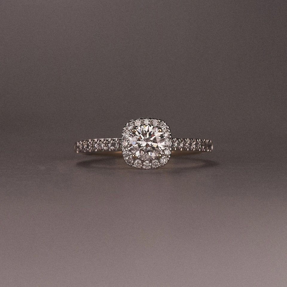 Lumia Round Cut Lab Diamond Halo Ring 0.70ct F/VS in 9K Gold