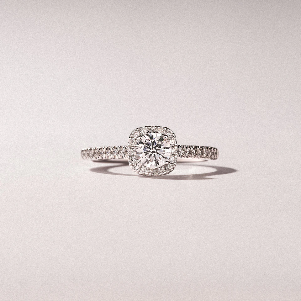Lumia Round Cut Lab Diamond Halo Ring 0.70ct F/VS in 9K White Gold