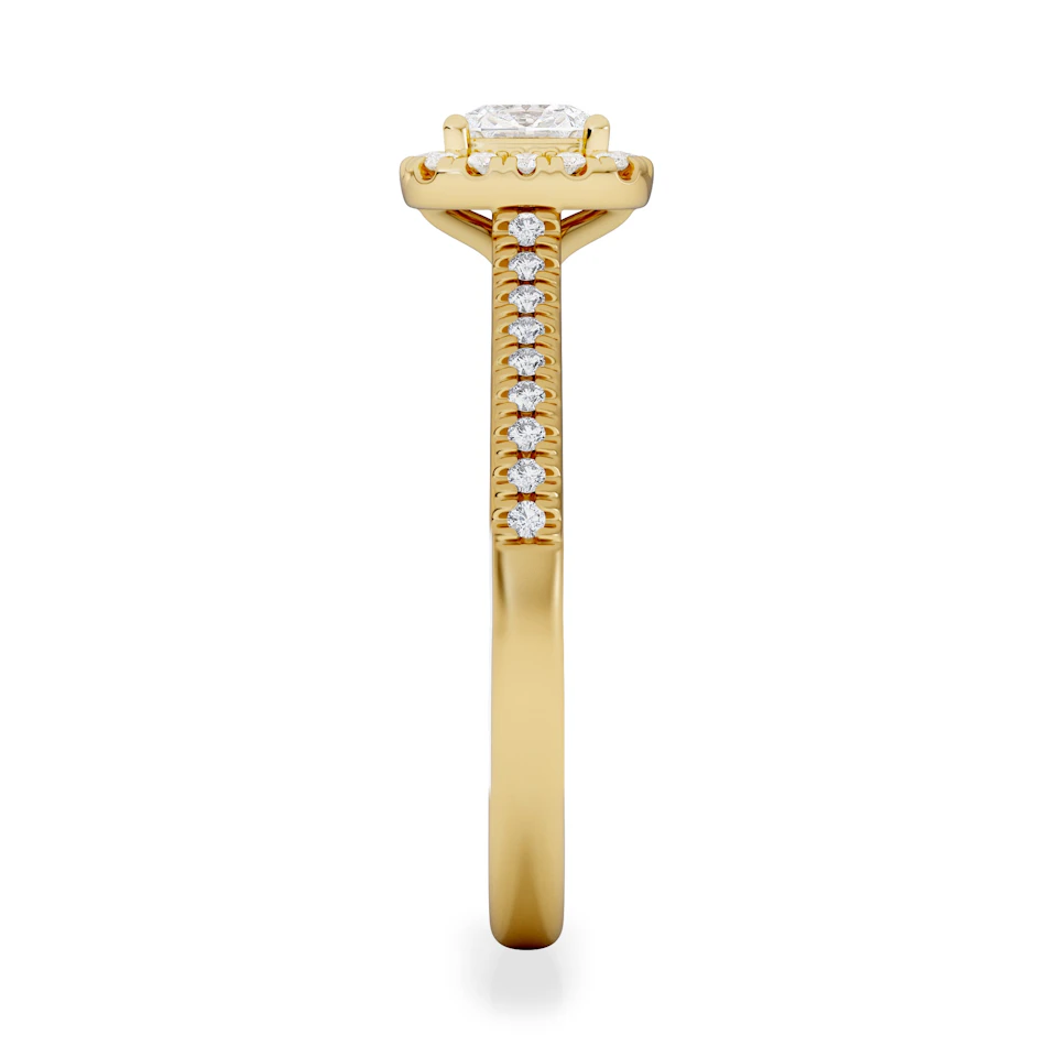 Lumia Cushion Cut Lab Diamond Halo Ring 0.70ct F/VS in 9K Gold
