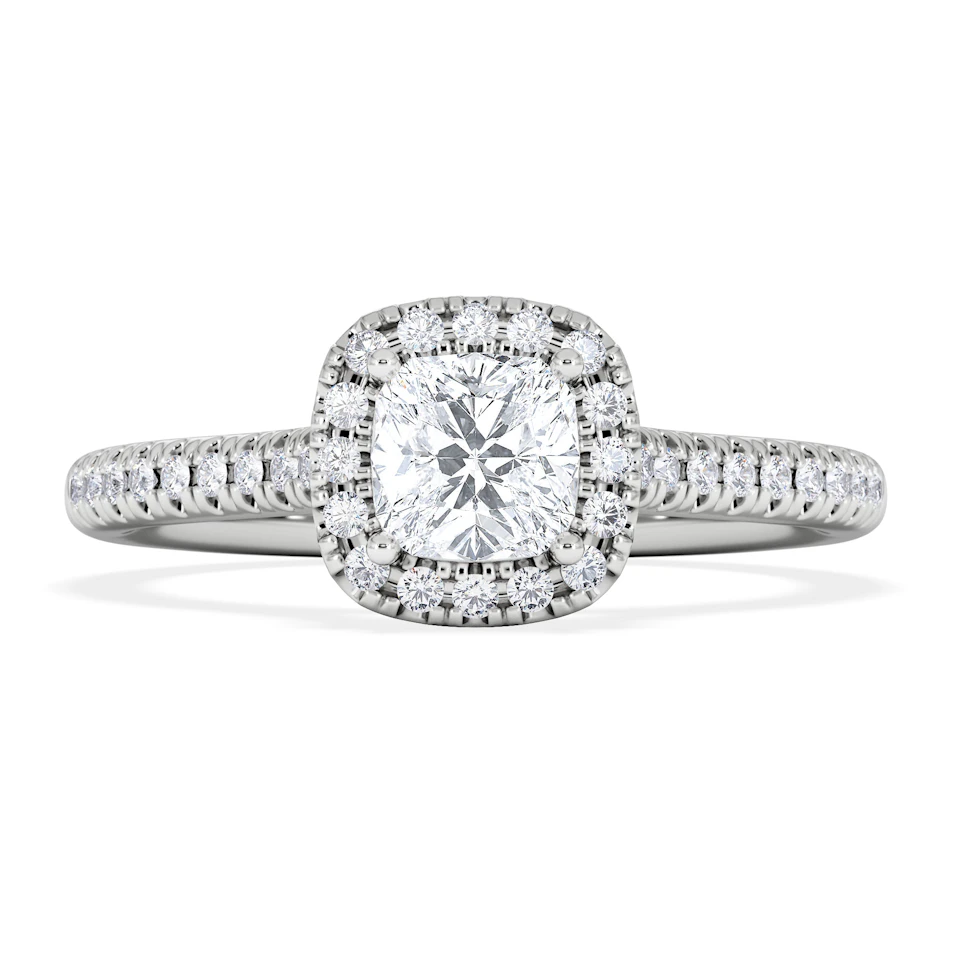 Lumia Cushion Cut Lab Diamond Halo Ring 0.70ct F/VS in 9K White Gold
