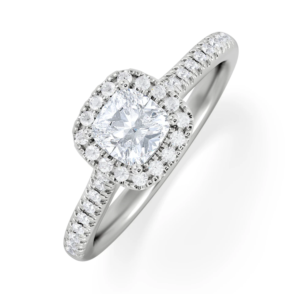 Lumia Cushion Cut Lab Diamond Halo Ring 0.70ct F/VS in 9K White Gold