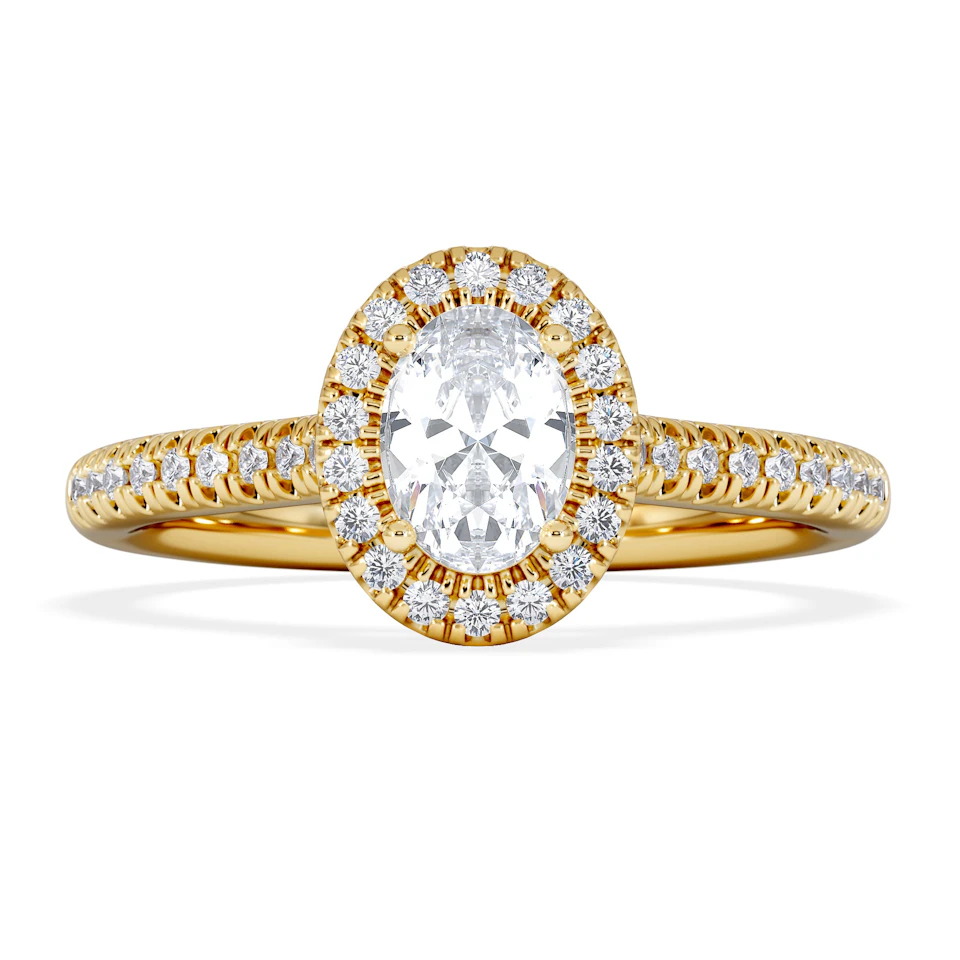 Lumia Oval Cut Lab Diamond Halo Ring 0.70ct F/VS in 9K Gold