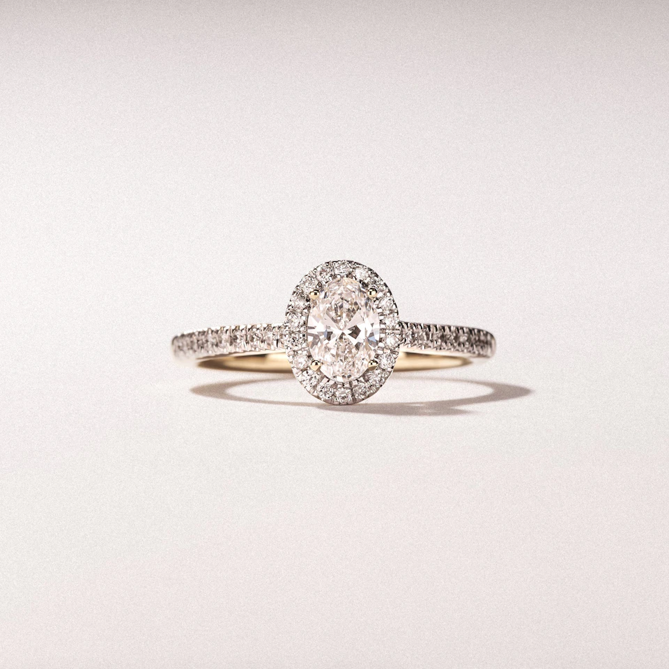 Lumia Oval Cut Lab Diamond Halo Ring 0.70ct F/VS in 9K Gold