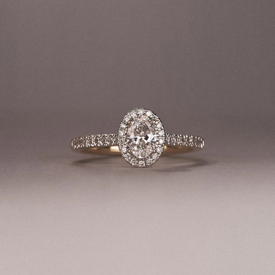 Lumia Oval Cut Lab Diamond Halo Ring 0.70ct F/VS in 9K Gold