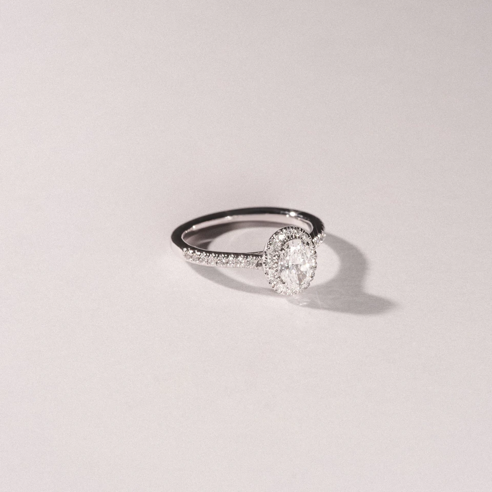 Lumia Oval Cut Lab Diamond Halo Ring 0.70ct F/VS in 9K White Gold
