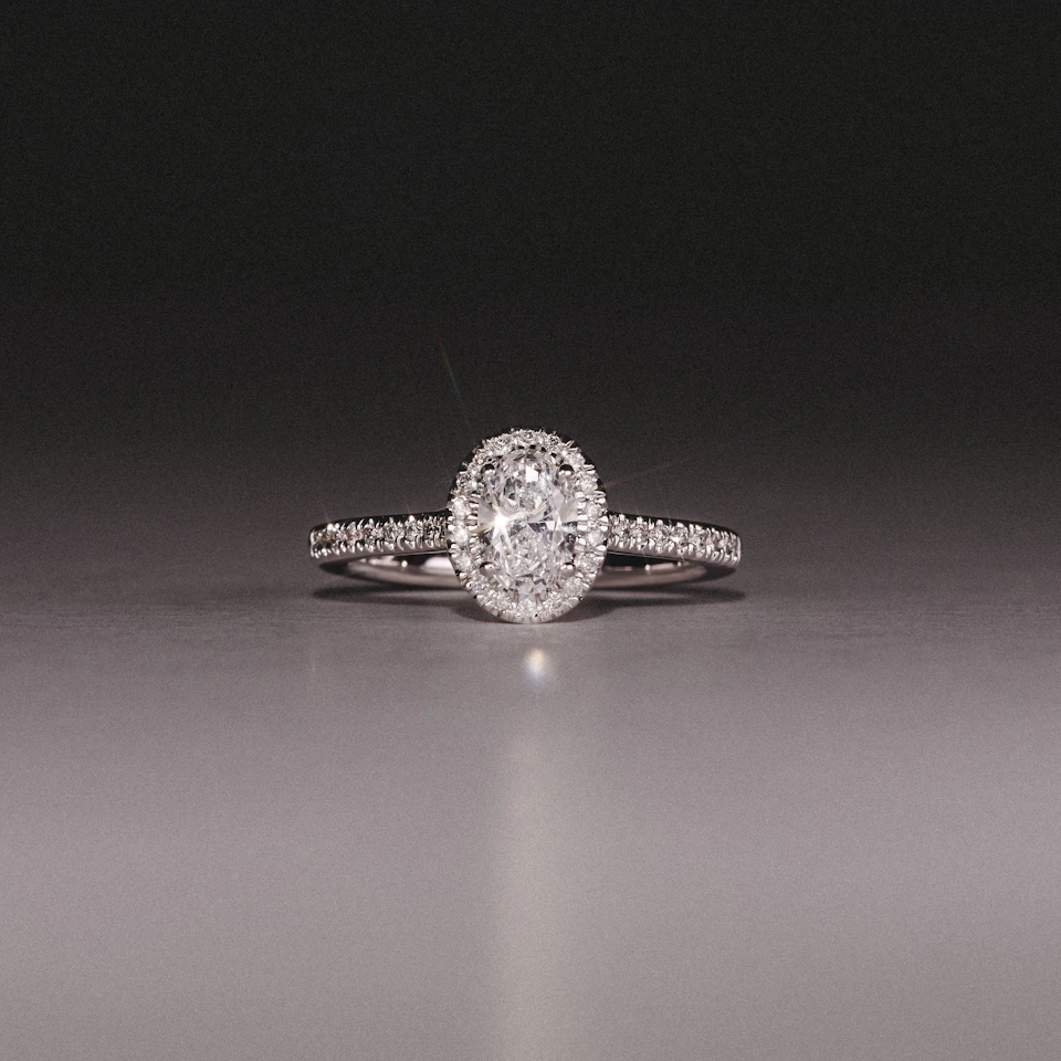 Lumia Oval Cut Lab Diamond Halo Ring 0.70ct F/VS in 9K White Gold