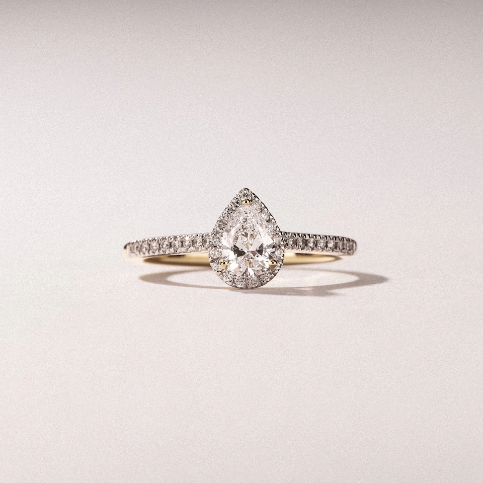 Lumia Pear Cut Lab Diamond Halo Ring 0.70ct F/VS in 9K Gold
