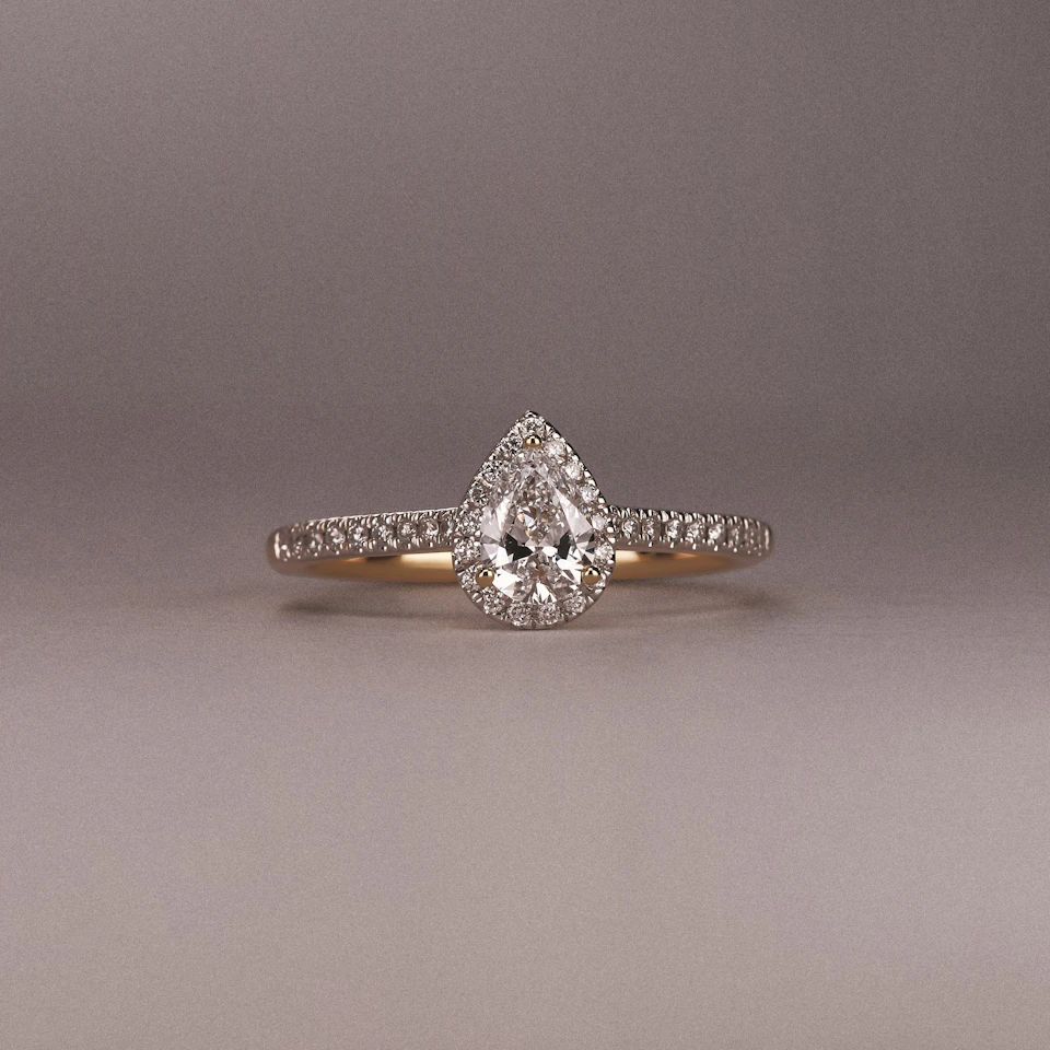 Lumia Pear Cut Lab Diamond Halo Ring 0.70ct F/VS in 9K Gold