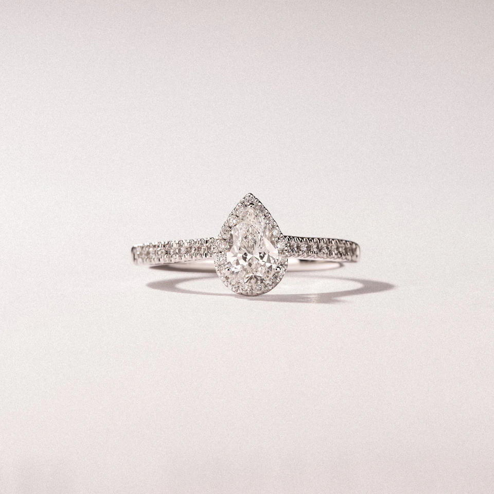 Lumia Pear Cut Lab Diamond Halo Ring 0.70ct F/VS in 9K White Gold