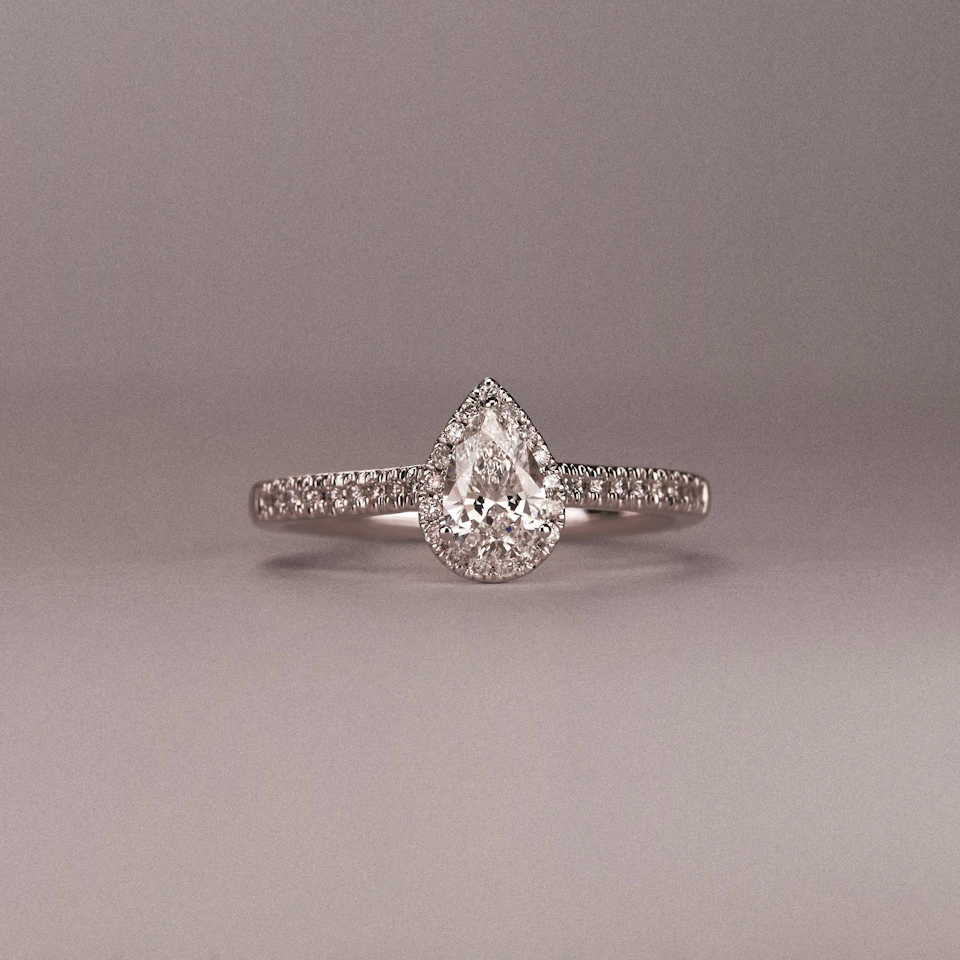 Lumia Pear Cut Lab Diamond Halo Ring 0.70ct F/VS in 9K White Gold