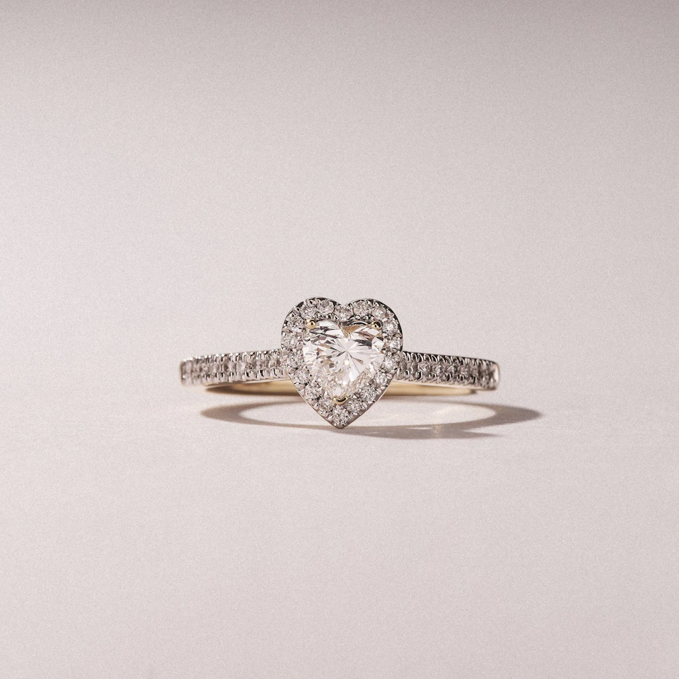 Lumia Heart Cut Lab Diamond Halo Ring 0.70ct F/VS in 9K Gold