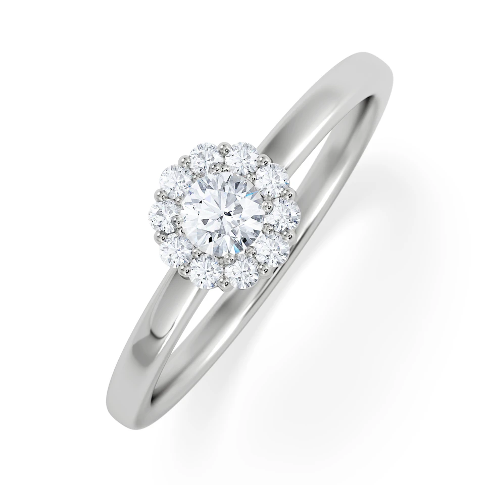 The Fleur Halo 0.30ct  H/SI Round Cut Lab Diamond Ring in Silver