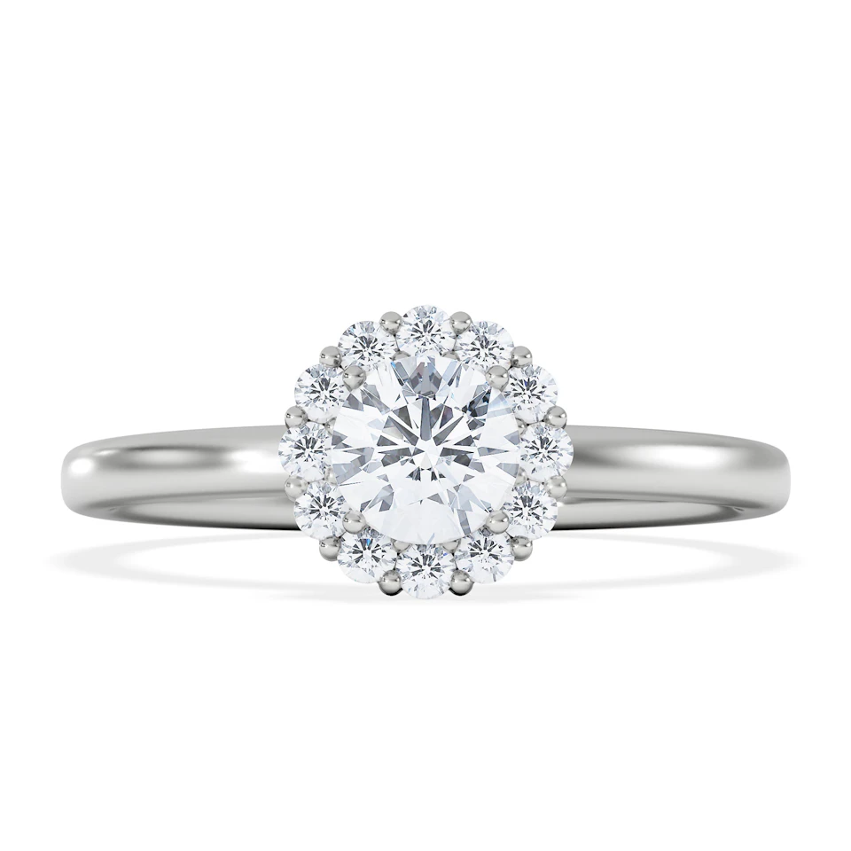 The Fleur Halo 0.50ct  H/SI Round Cut Lab Diamond Ring in Silver