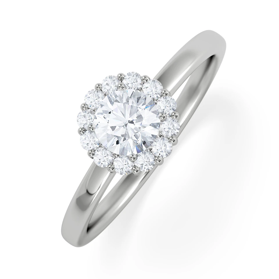 The Fleur Halo 0.50ct  H/SI Round Cut Lab Diamond Ring in 9K White Gold