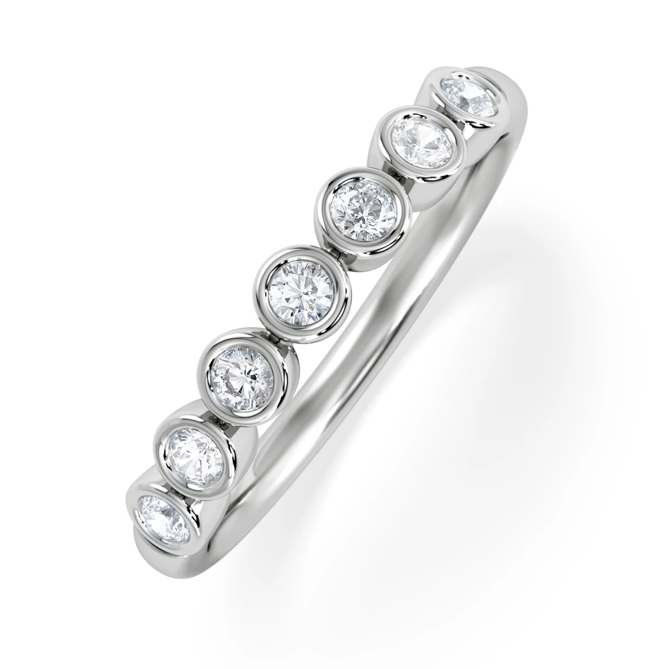 Orbit Half Band 0.30ct F/VS Round Cut Rubover Eternity Ring in 18K Silver