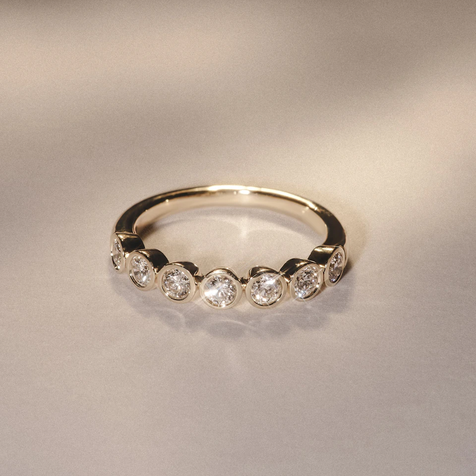Orbit Half Band 0.15ct F/VS Round Cut Rubover Eternity Ring in 18K Gold Vemeil