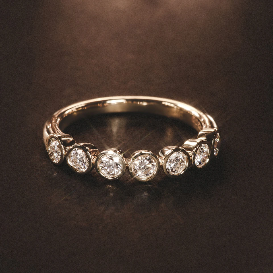 Orbit Half Band 0.50ct F/VS Round Cut Rubover Eternity Ring in 9K Yellow Gold