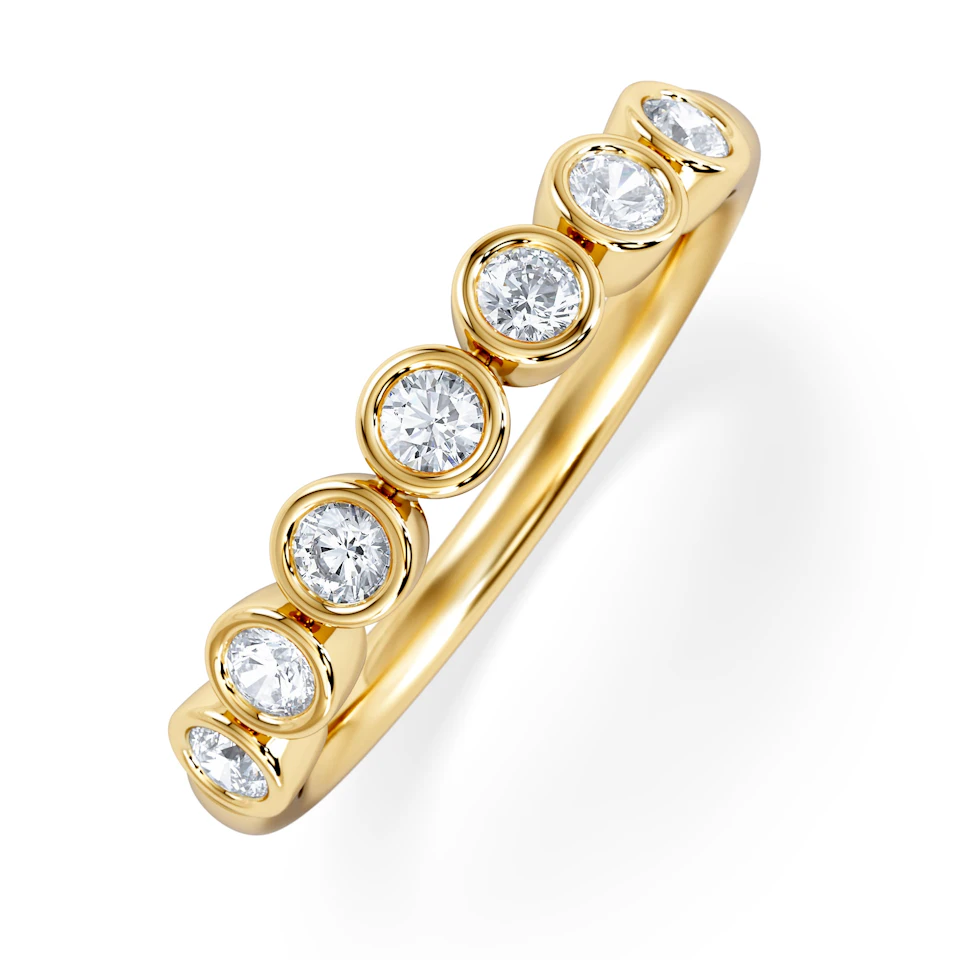 Orbit Half Band 0.50ct F/VS Round Cut Rubover Eternity Ring in 9K Yellow Gold