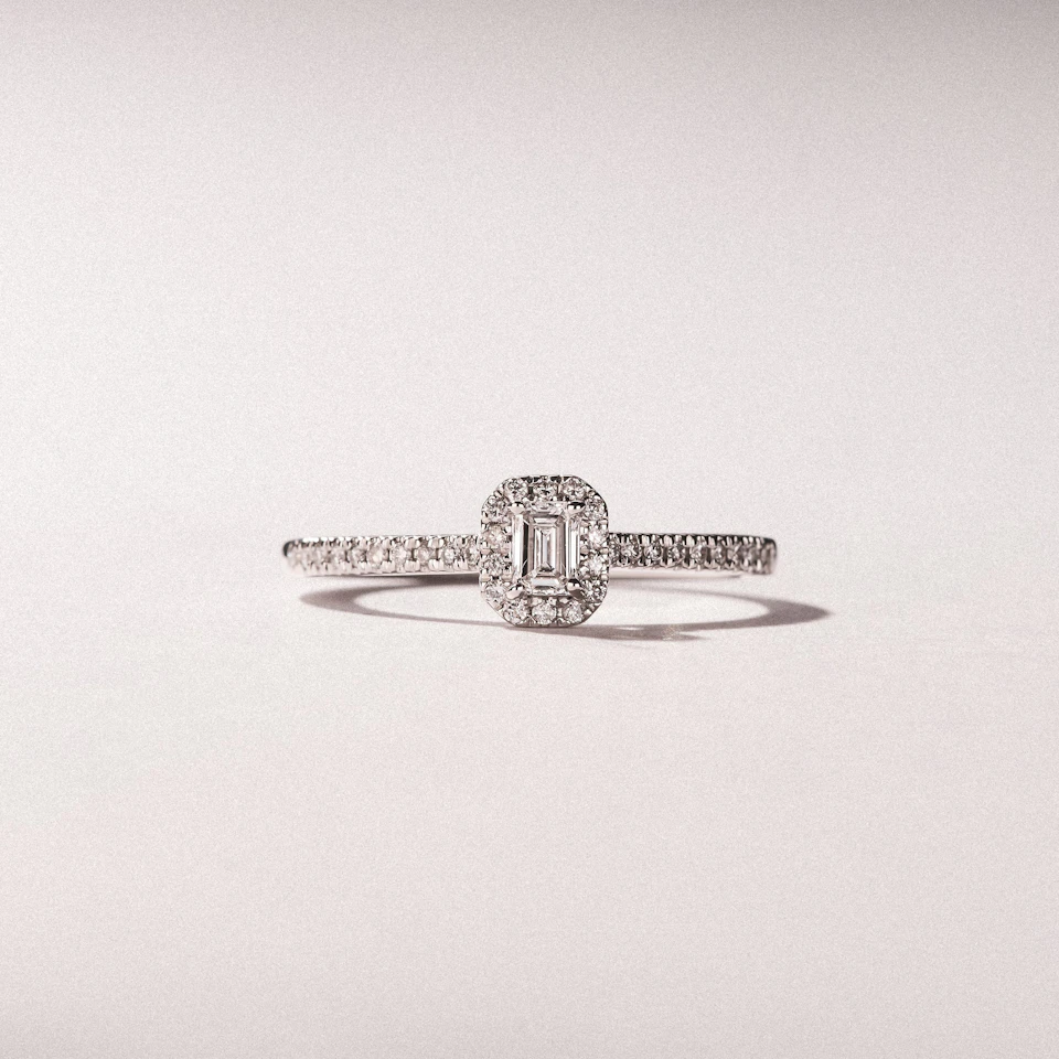 Lumia Emerald Cut Lab Diamond Halo Ring 0.33ct F/VS in 925 Silver