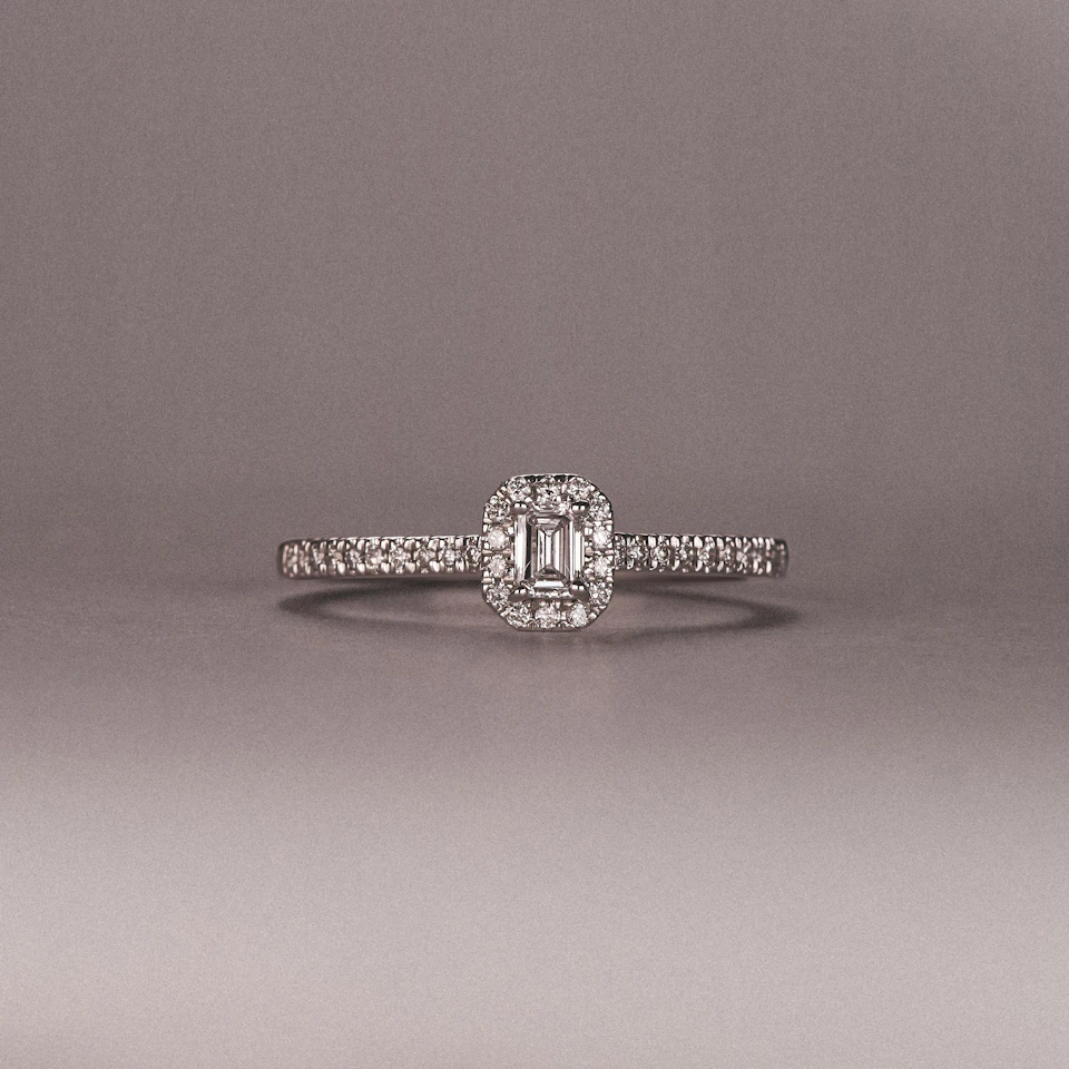 Lumia Emerald Cut Lab Diamond Halo Ring 0.33ct F/VS in 925 Silver