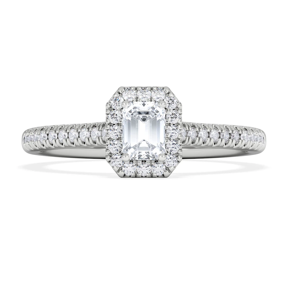 Lumia Emerald Cut Lab Diamond Halo Ring 0.50ct F/VS in 925 Silver