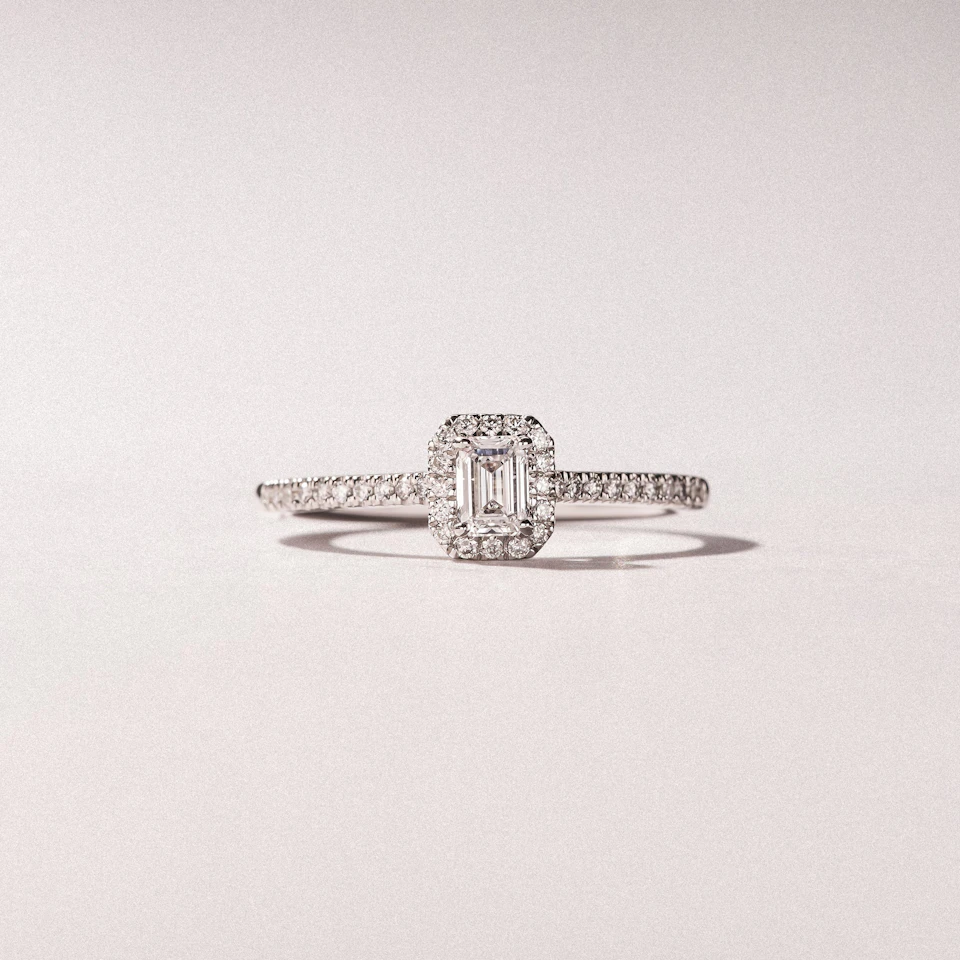 Lumia Emerald Cut Lab Diamond Halo Ring 0.50ct F/VS in 925 Silver