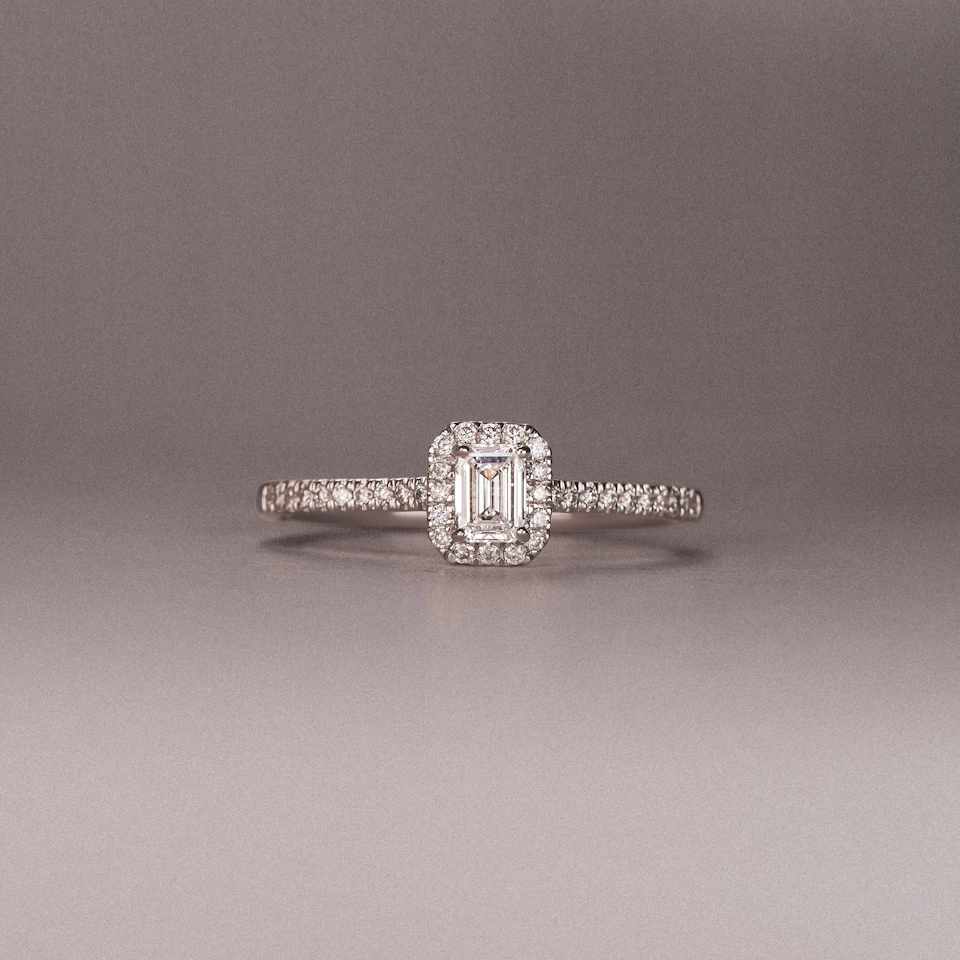 Lumia Emerald Cut Lab Diamond Halo Ring 0.50ct F/VS in 925 Silver