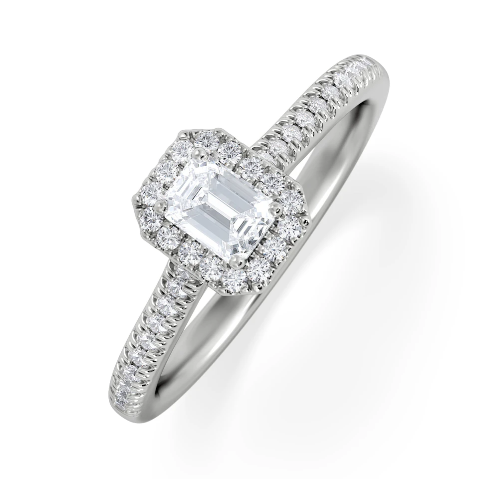 Lumia Emerald Cut Lab Diamond Halo Ring 0.50ct F/VS in 925 Silver