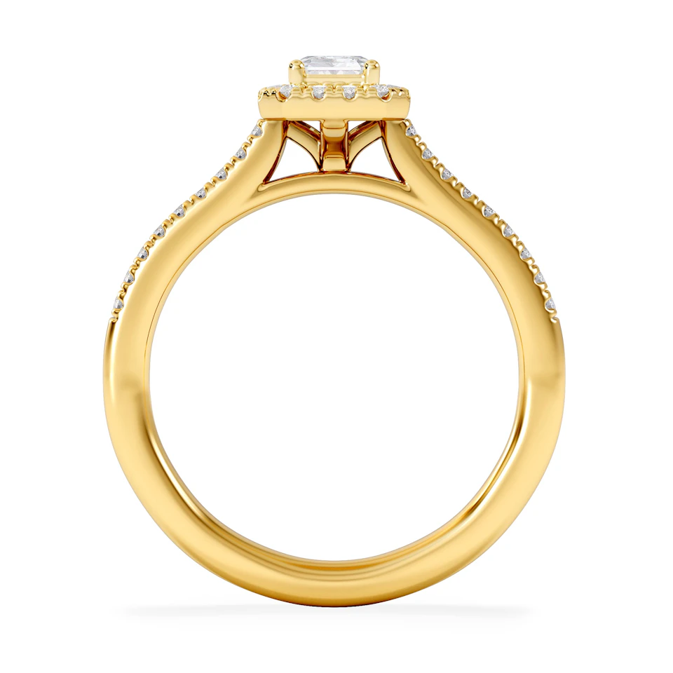 Lumia Cut Emerald Cut Lab Diamond Halo Ring 0.70ct F/VS in 9K Gold