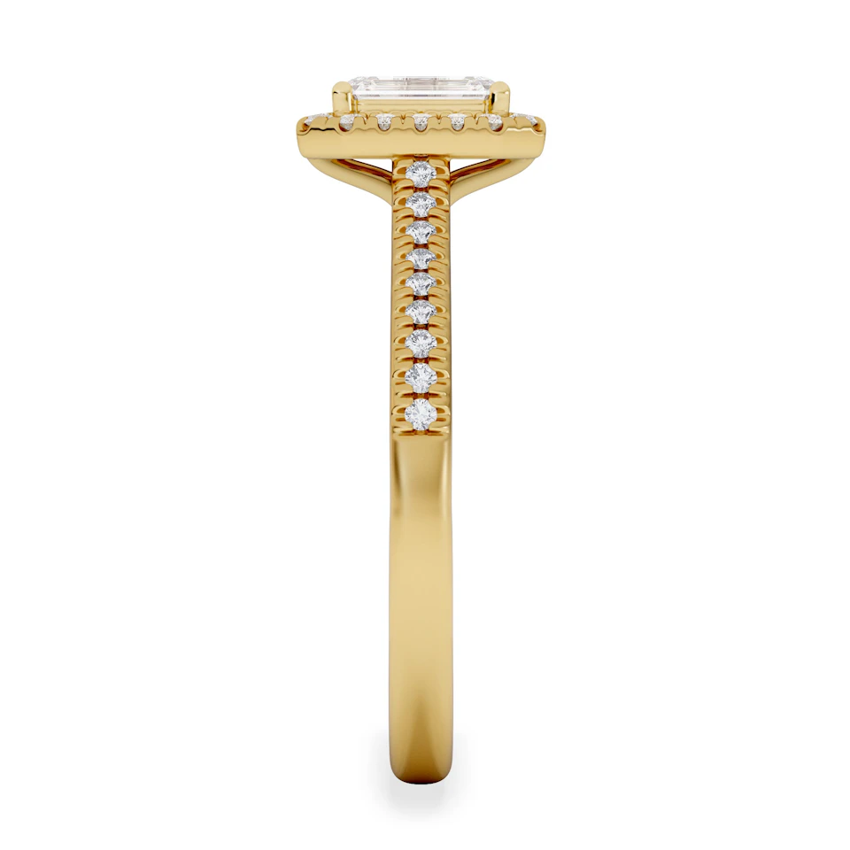 Lumia Cut Emerald Cut Lab Diamond Halo Ring 0.70ct F/VS in 9K Gold