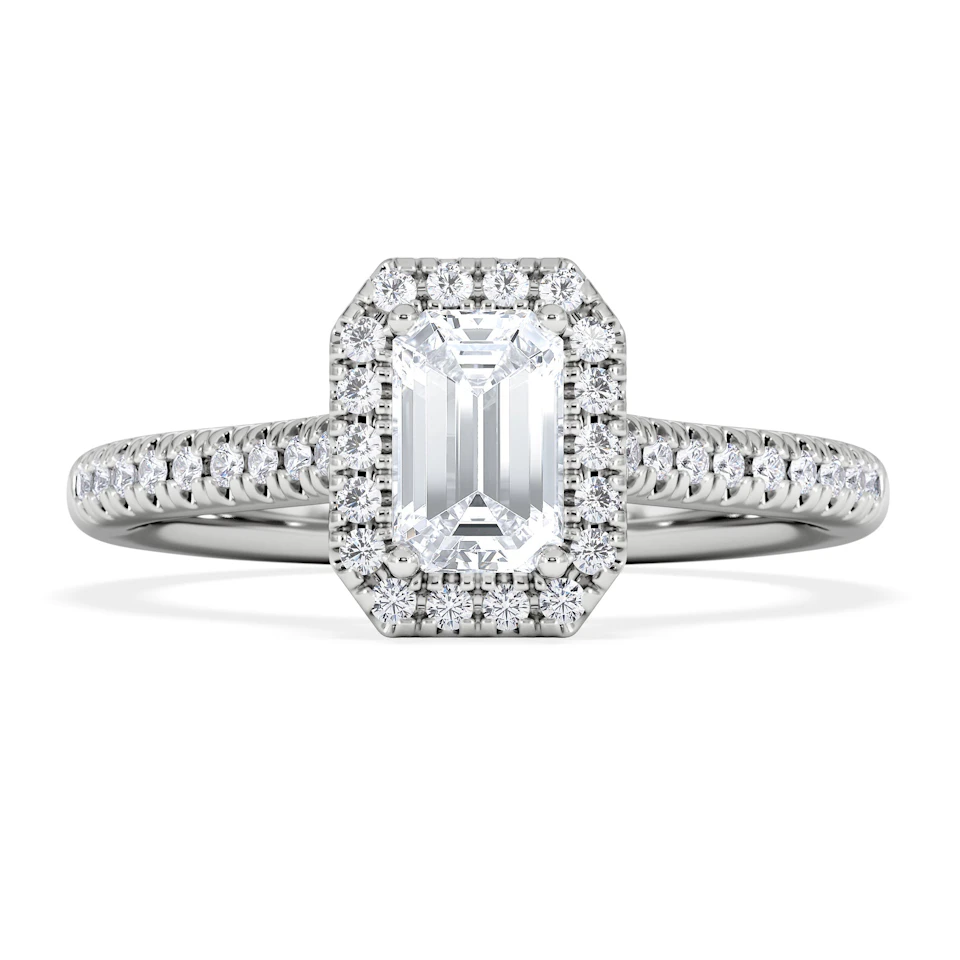 Lumia Emerald Cut Lab Diamond Halo Ring 0.70ct F/VS in 9K White Gold