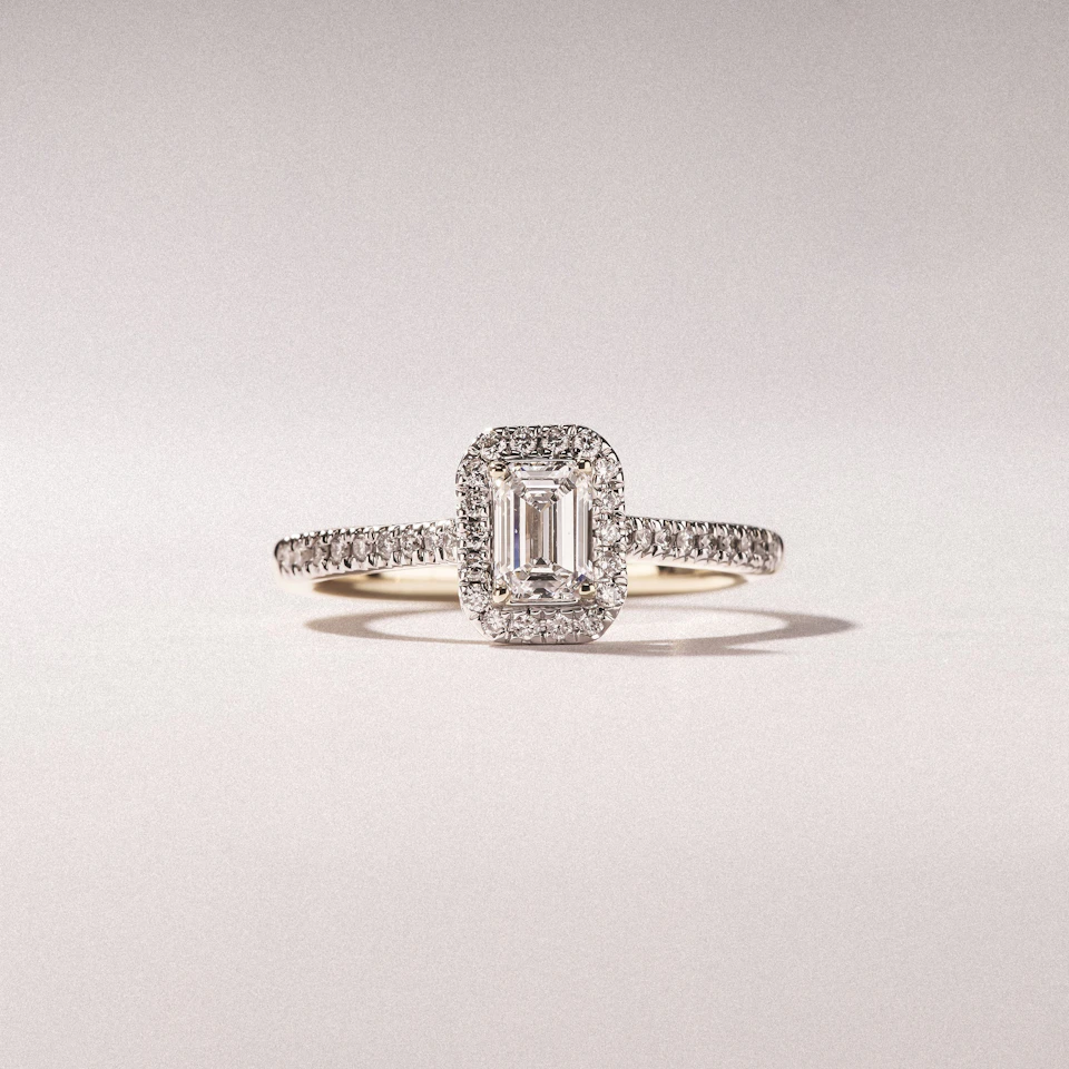 Lumia Emerald Cut Lab Diamond Halo Ring 0.70ct F/VS in 9K White Gold