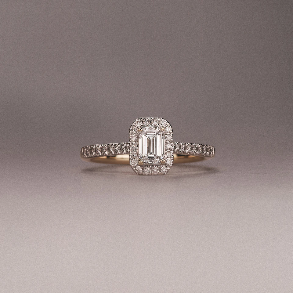 Lumia Emerald Cut Lab Diamond Halo Ring 0.70ct F/VS in 9K White Gold