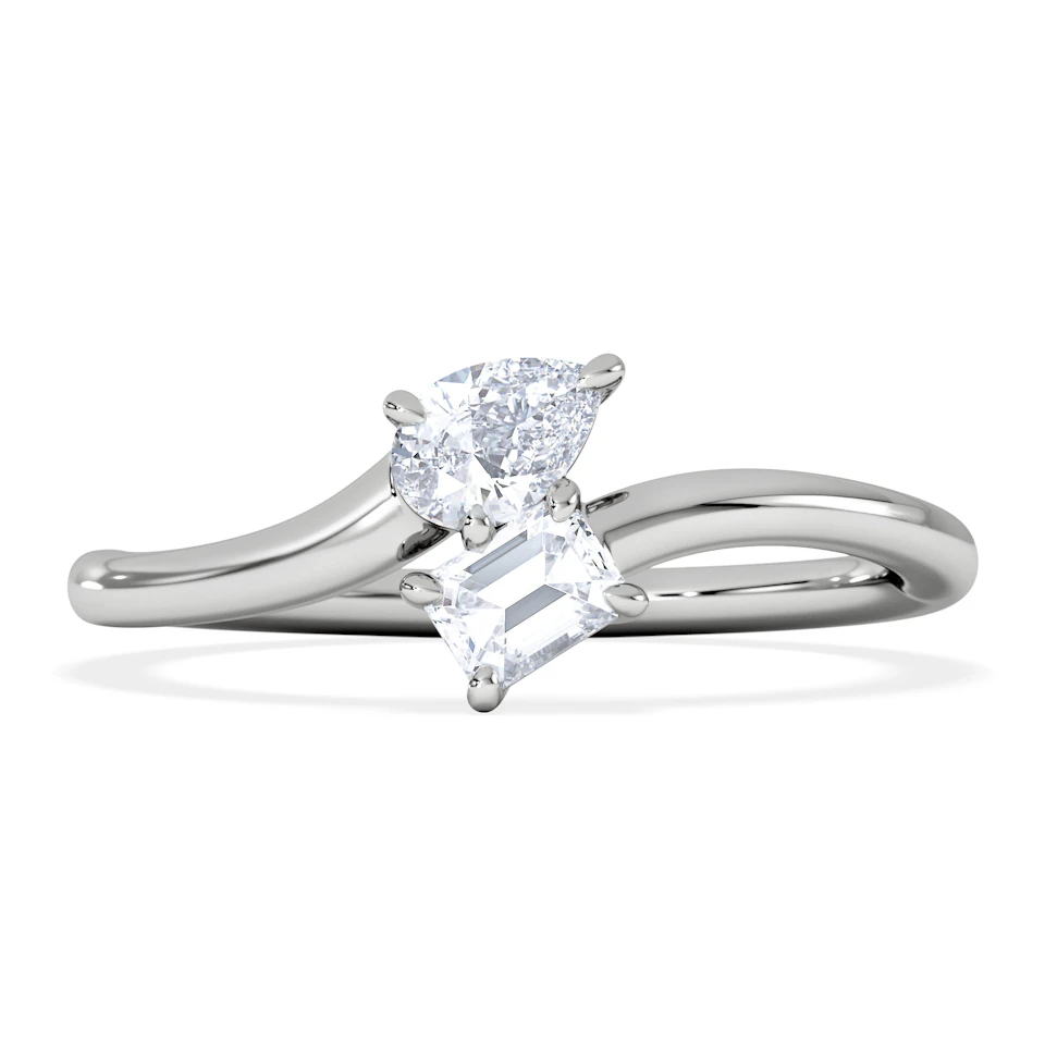 Toi et Moi Emerald and Pear Cut Lab Diamond Ring 30ct F/VS in 925 Silver