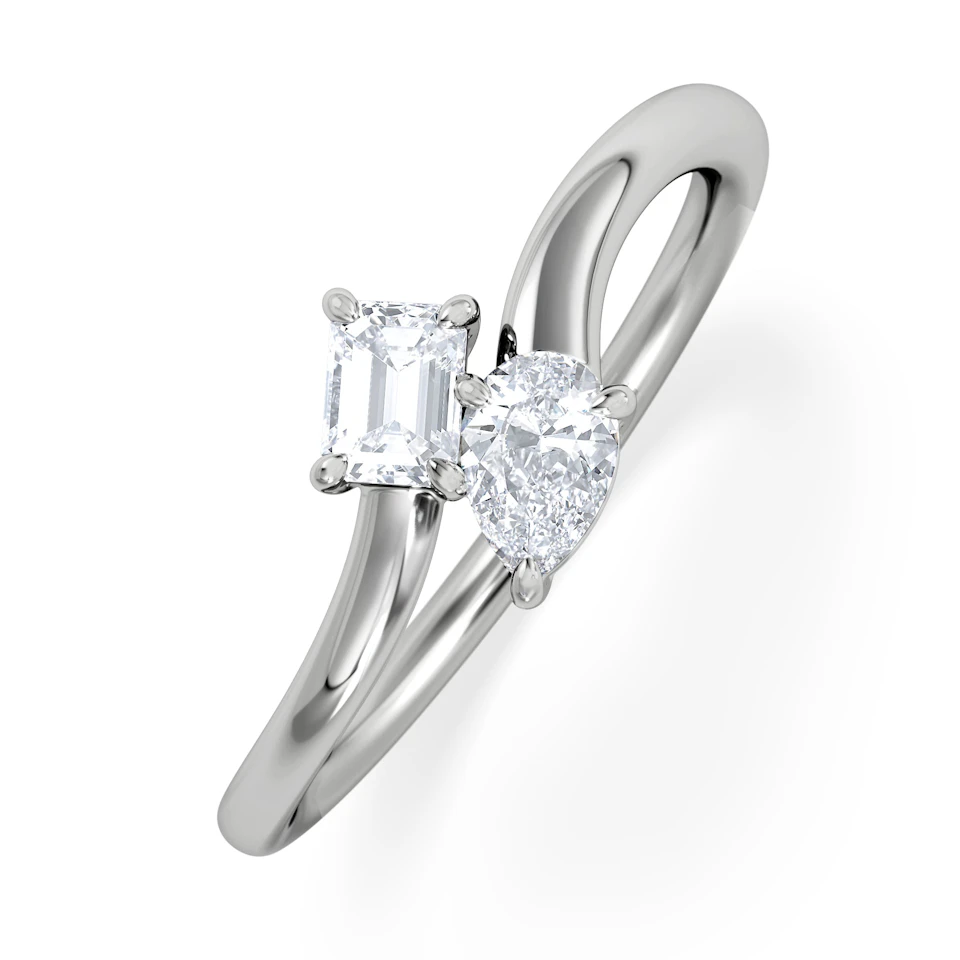 Toi et Moi Emerald and Pear Cut Lab Diamond Ring 30ct F/VS in 925 Silver