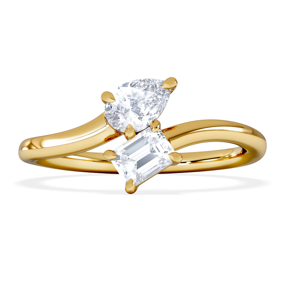 Toi et Moi Emerald and Pear Cut Lab Diamond Ring 0.50ct F/VS in 9K Gold