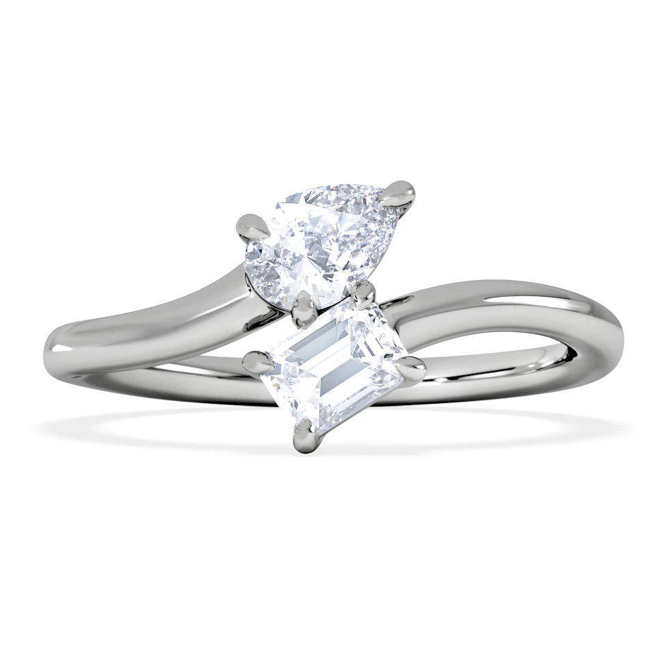 Toi et Moi Emerald and Pear Cut Lab Diamond Ring 0.50ct F/VS in 9K White Gold