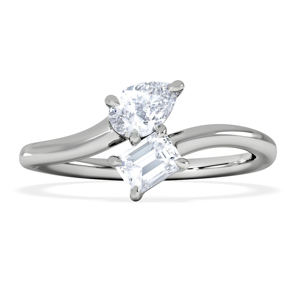 Toi et Moi Emerald and Pear Cut Lab Diamond Ring 0.50ct F/VS in 925 Silver