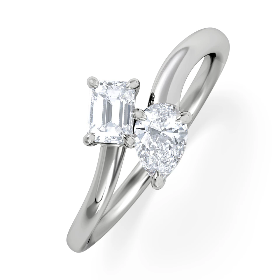 Toi et Moi Emerald and Pear Cut Lab Diamond Ring 0.50ct F/VS in 925 Silver