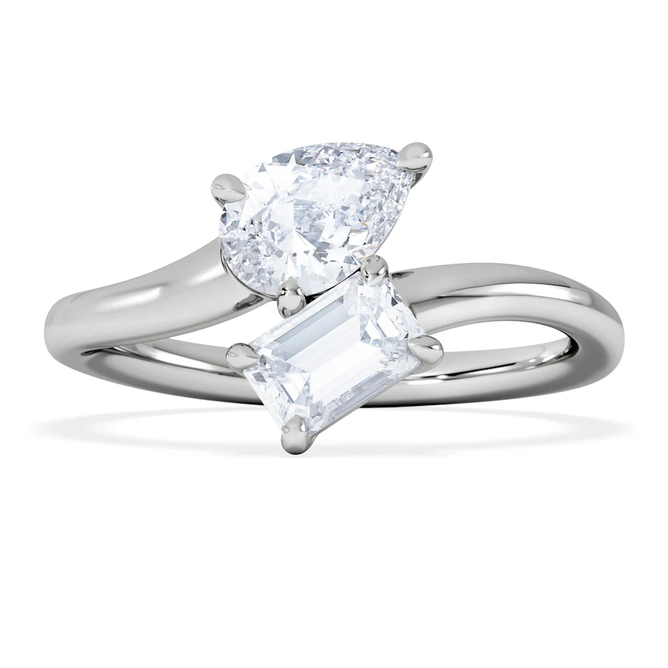 Toi et Moi Emerald and Pear Cut Lab Diamond Ring 1.00ct F/VS in 9K White Gold