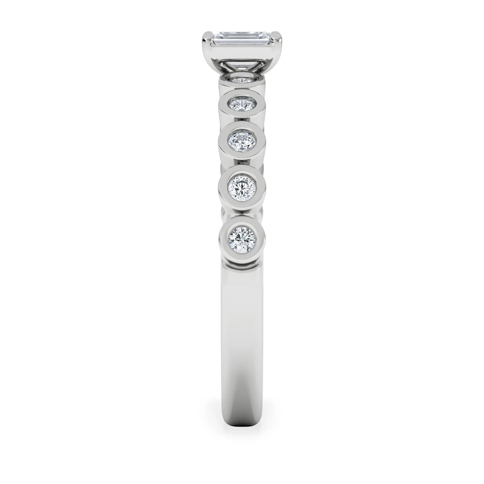 Entwine 0.30ct Emerald Cut Lab Diamond Solitaire Engagement Ring with Side Stones in Sterling Silver